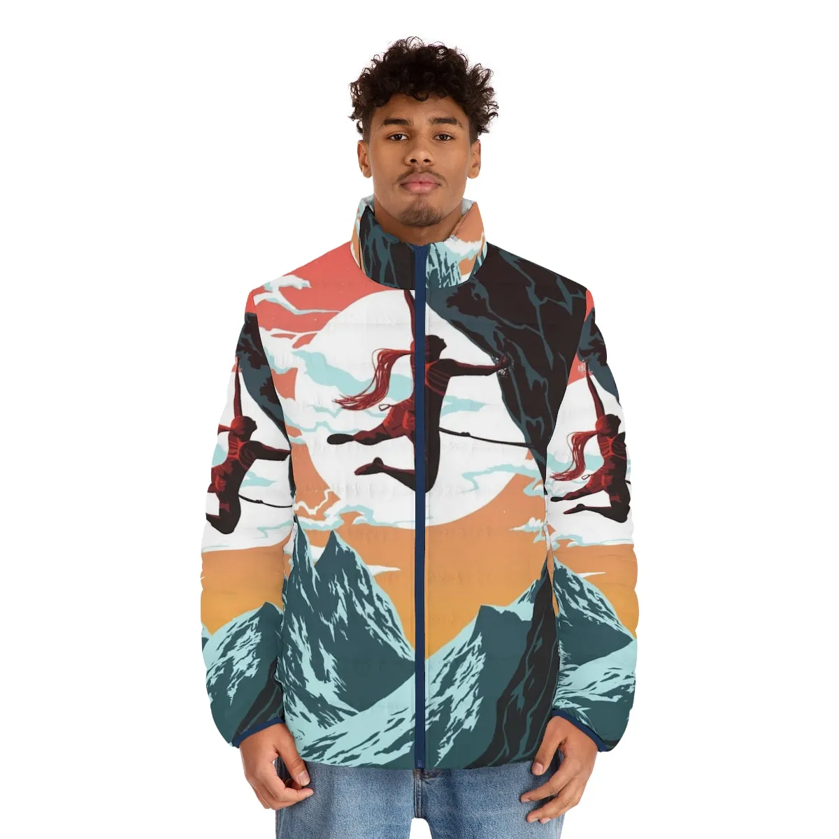 Adventurous Climbing Vector Art Puffer Jacket