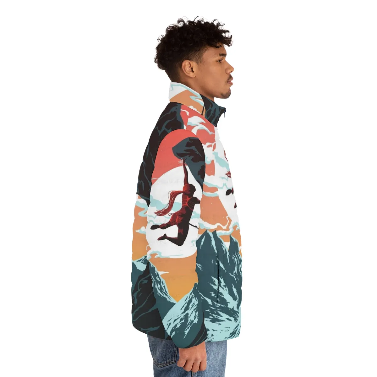 Adventurous Climbing Vector Art Puffer Jacket