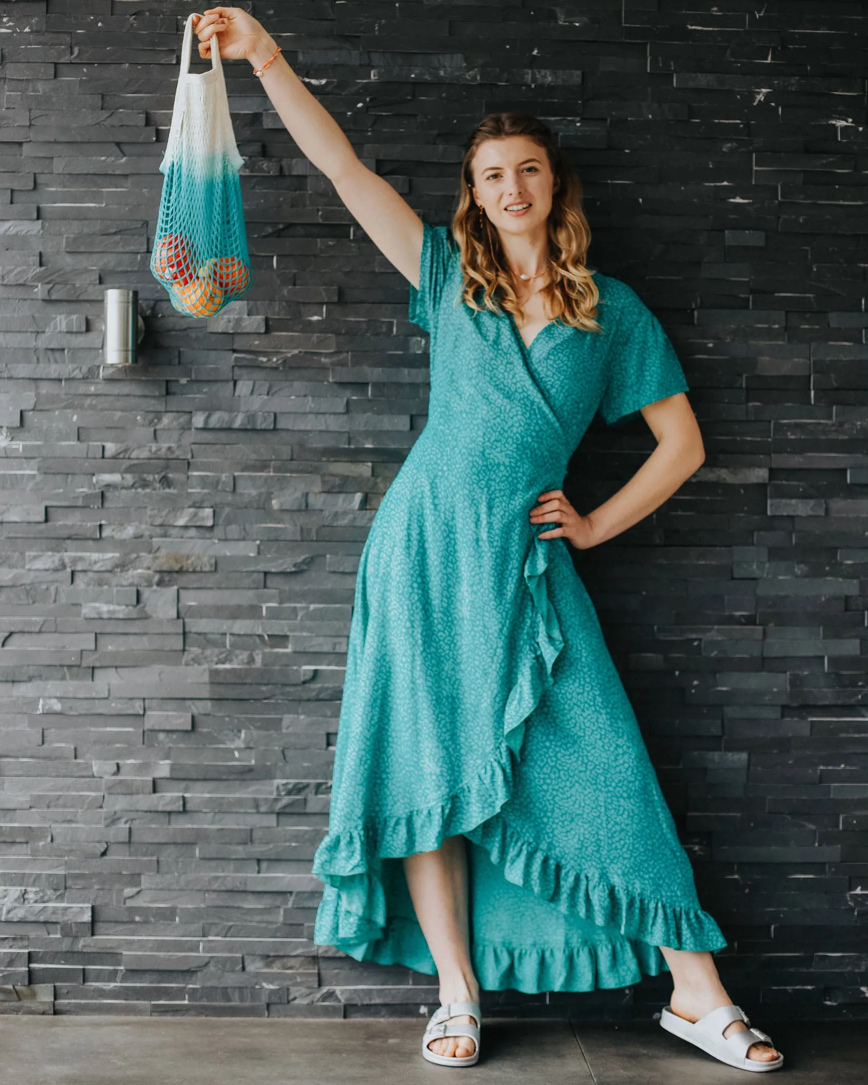 Aloft Kim Teal Leopard Wrap Dress
