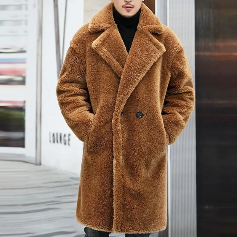 BACKWOODS | Men's Warm Solid Color Teddy Plush Lapel Long Coat