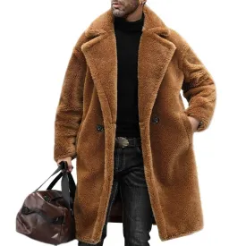 BACKWOODS | Men's Warm Solid Color Teddy Plush Lapel Long Coat