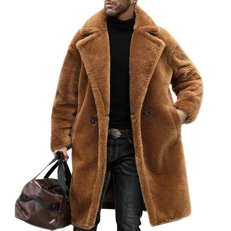 BACKWOODS | Men's Warm Solid Color Teddy Plush Lapel Long Coat