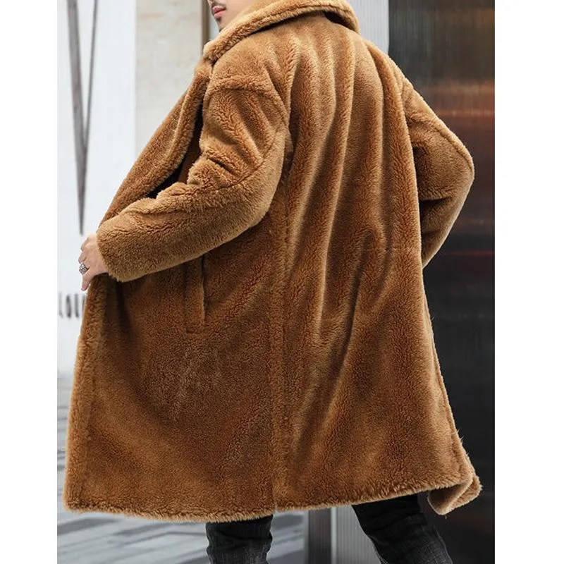 BACKWOODS | Men's Warm Solid Color Teddy Plush Lapel Long Coat