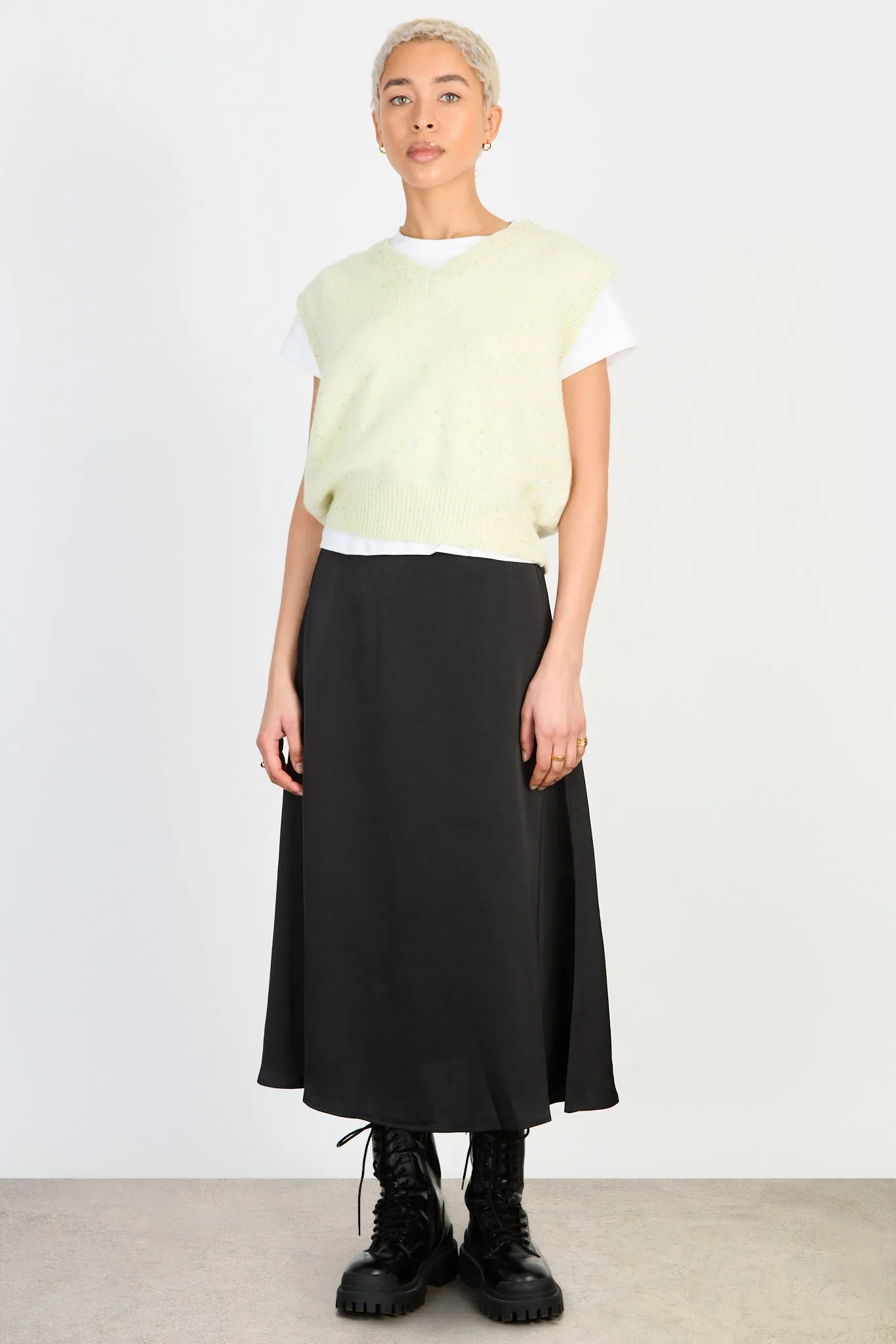 Black silky pencil skirt
