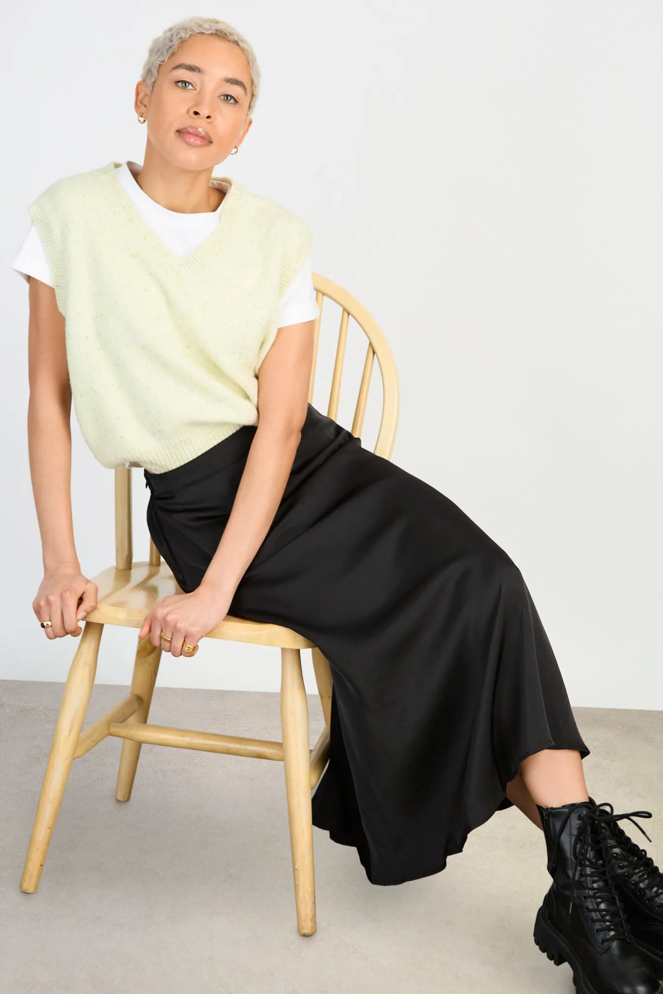 Black silky pencil skirt