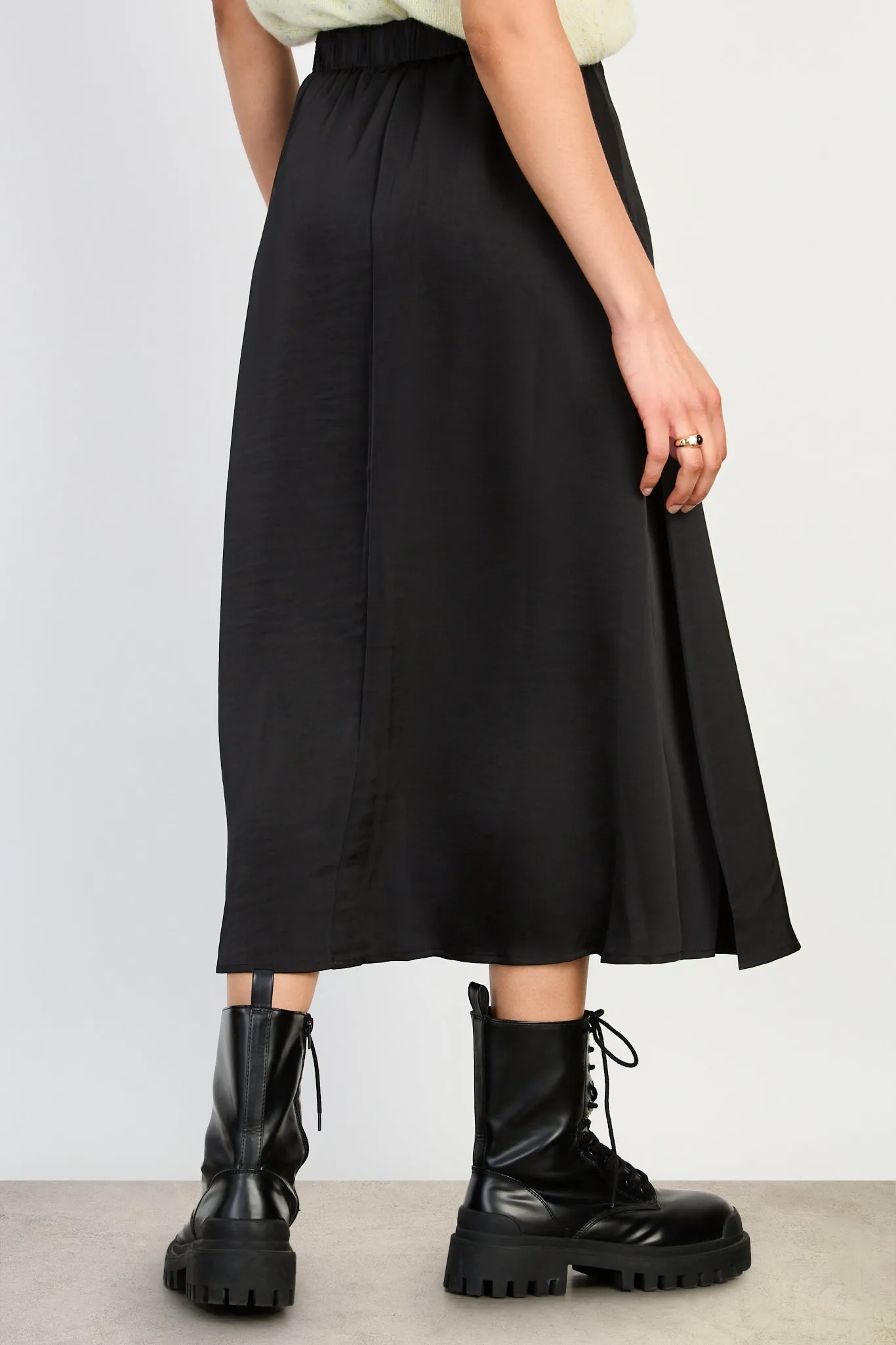 Black silky pencil skirt