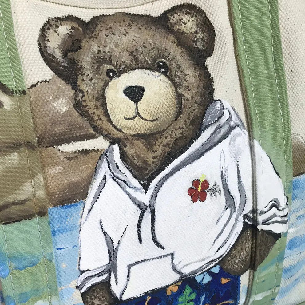 BZEN-TOTE23-13 ALOHA HANDPAINTED TEDDY CANVAS TOTE BAG-24OZ-ALOHA-NATURAL