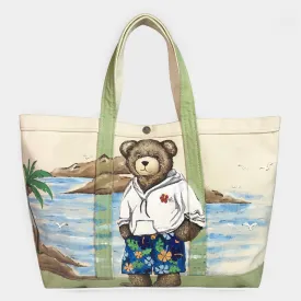 BZEN-TOTE23-13 ALOHA HANDPAINTED TEDDY CANVAS TOTE BAG-24OZ-ALOHA-NATURAL