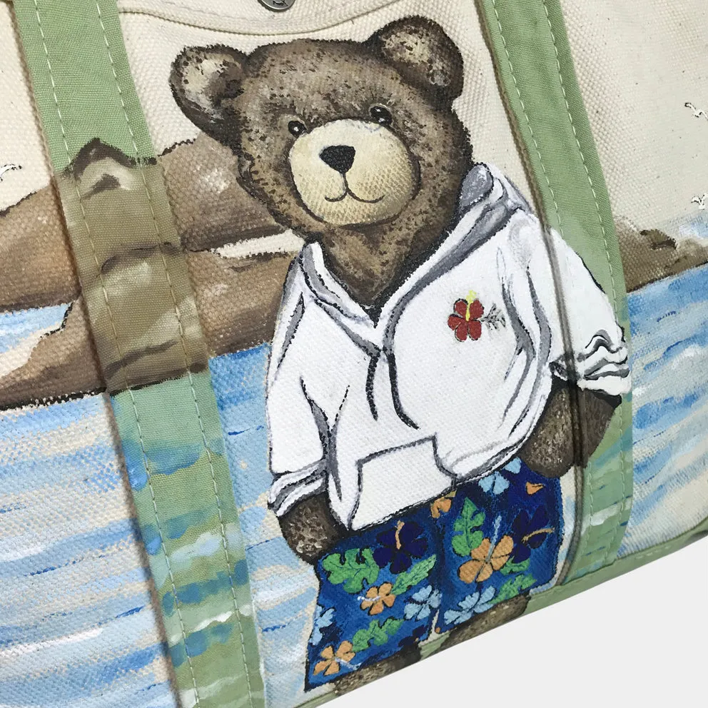 BZEN-TOTE23-13 ALOHA HANDPAINTED TEDDY CANVAS TOTE BAG-24OZ-ALOHA-NATURAL