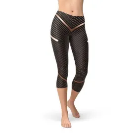 Chic Brown Striped Capri Leggings for Active Women
