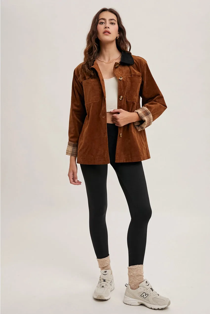 Corduroy Button Down Barn Coat Inner Plaid