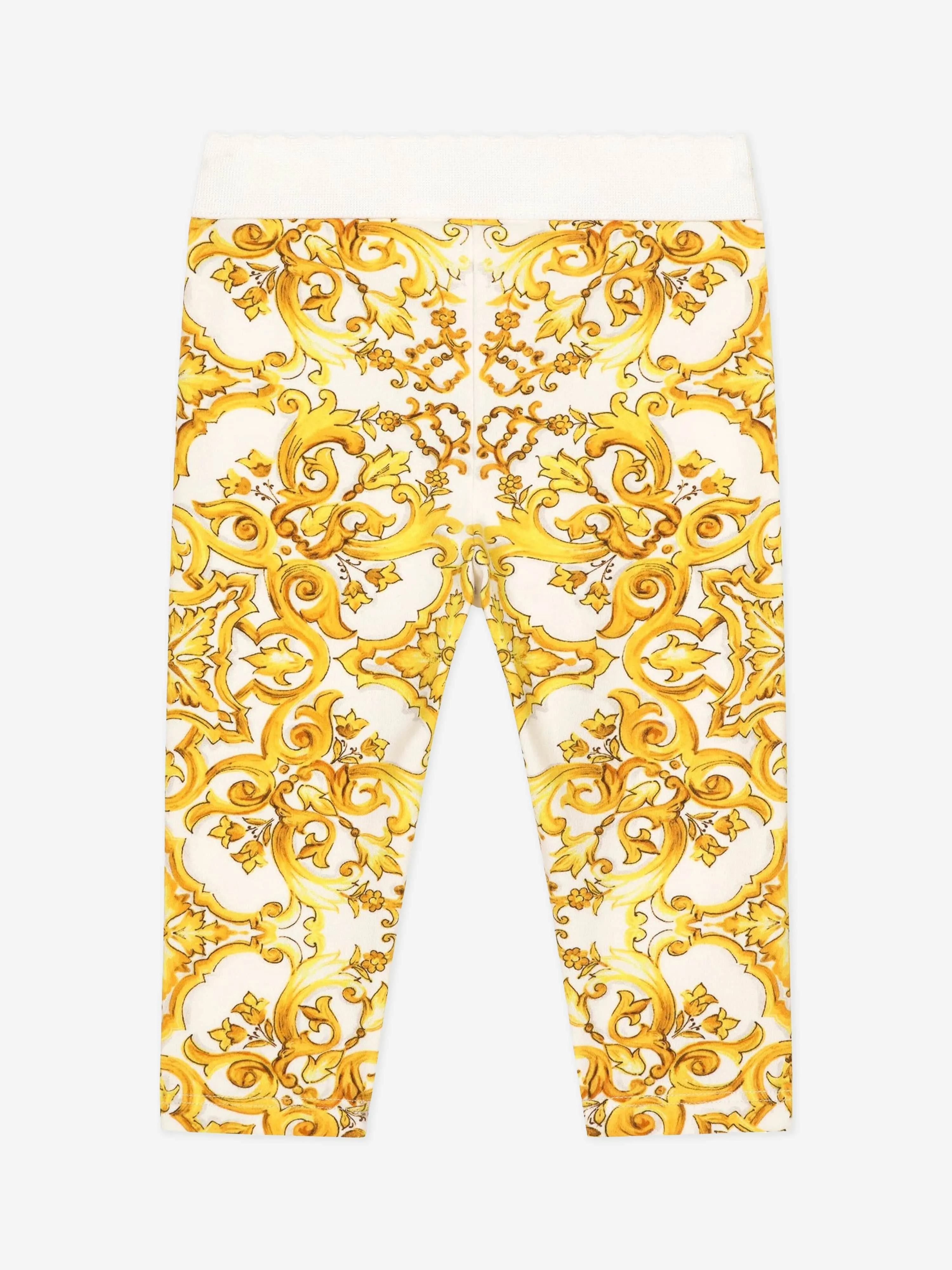 Dolce & Gabbana Baby Girls Maiolica Print Leggings in Yellow
