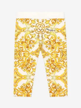 Dolce & Gabbana Baby Girls Maiolica Print Leggings in Yellow