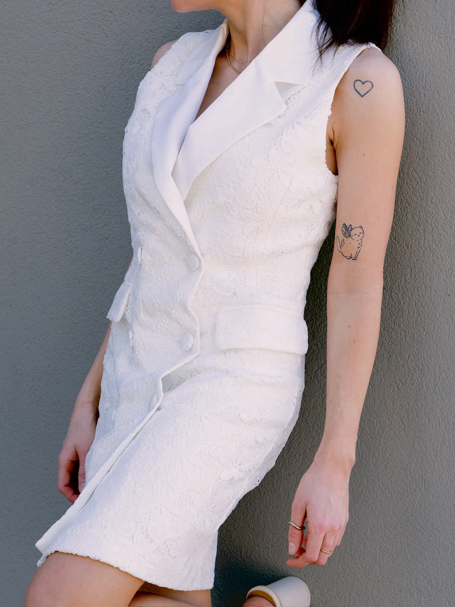 Endless Rose Ivory Laced Sleeveless Blazer Mini Dress