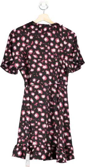 Glamorous Black & Pink Leopard Wrap Mini Dress UK 8