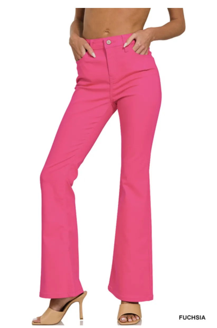 HIGH-RISE BOOTCUT COLOR DENIM PANTS