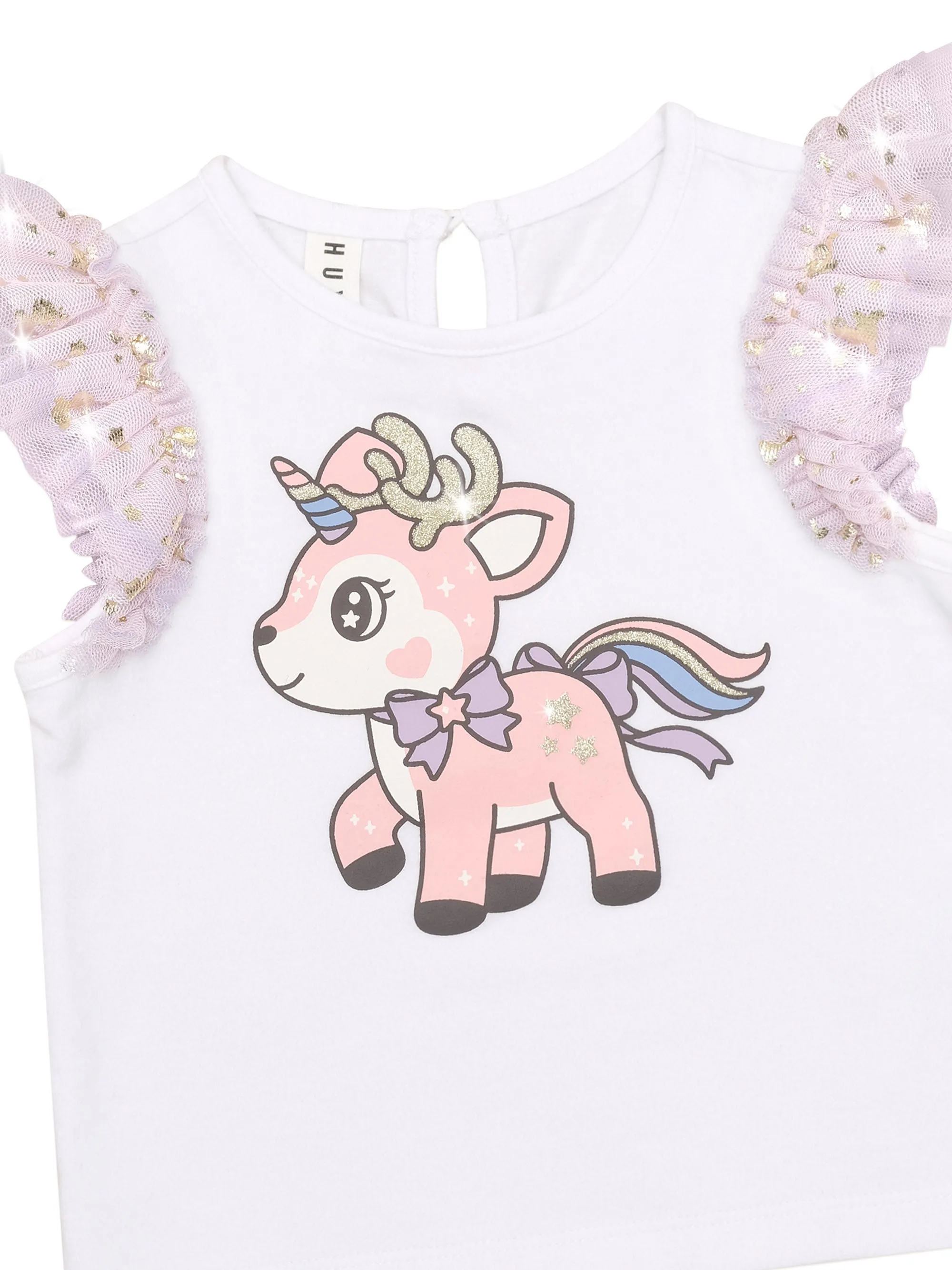 Huxbaby Reindeer Tulle Sleeve T-Shirt - White