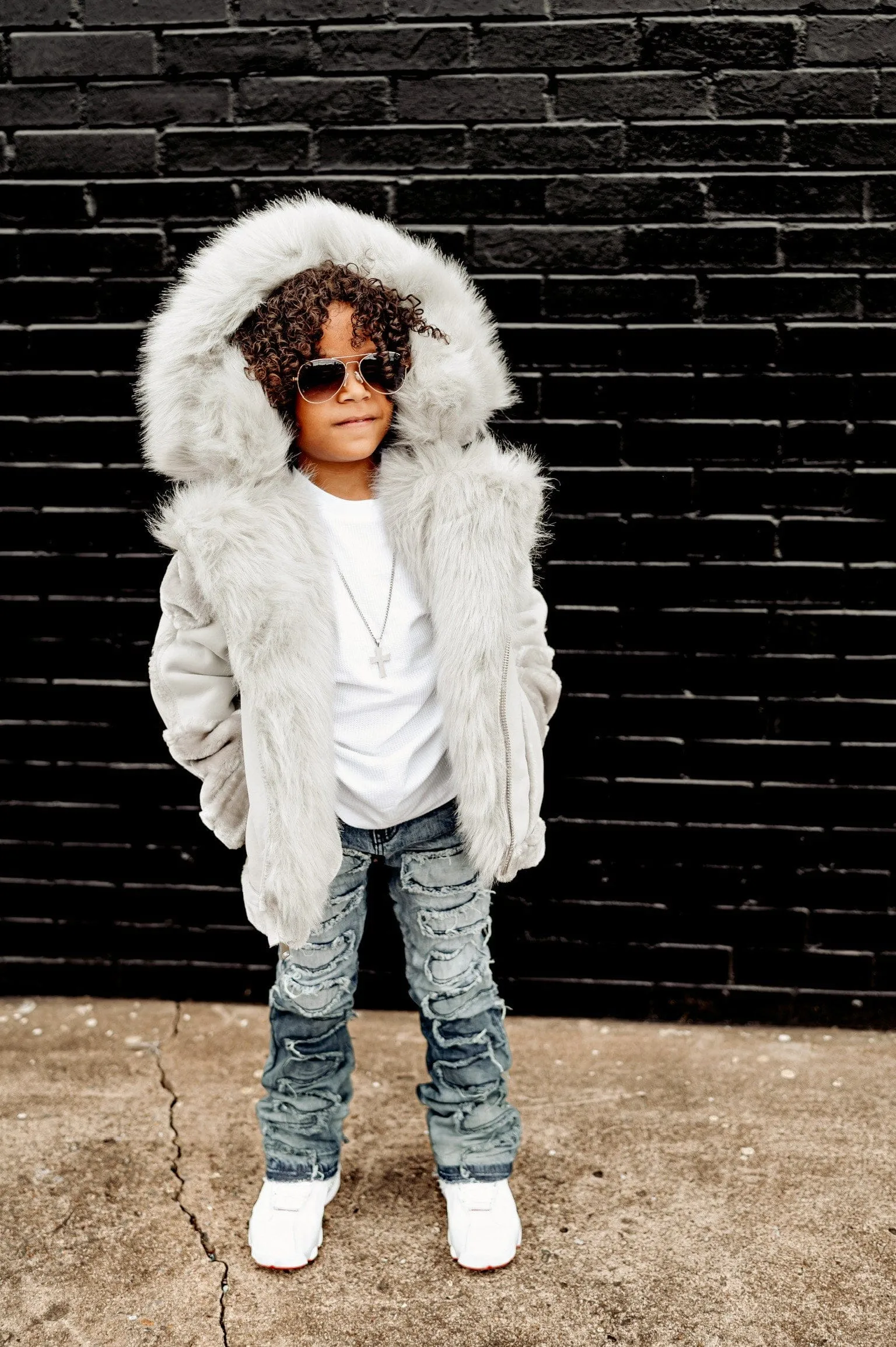 Kids El Jefe Shearling Moto Jacket (Arctic Wolf)