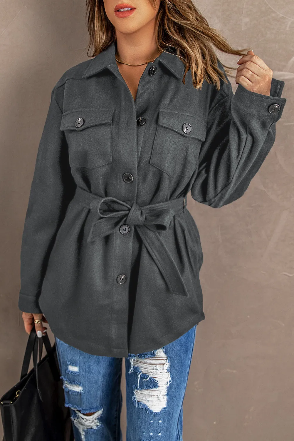 Lapel Button-Down Coat with Chest Pockets
