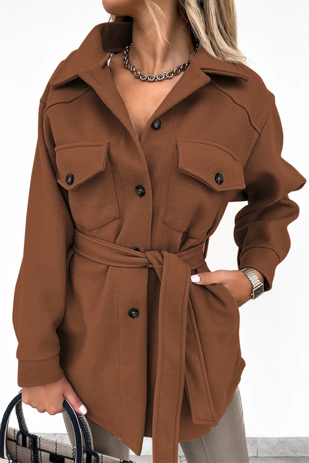 Lapel Button-Down Coat with Chest Pockets