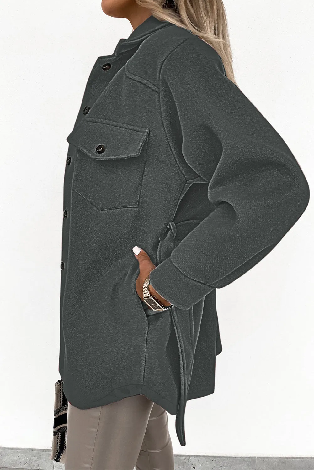 Lapel Button-Down Coat with Chest Pockets