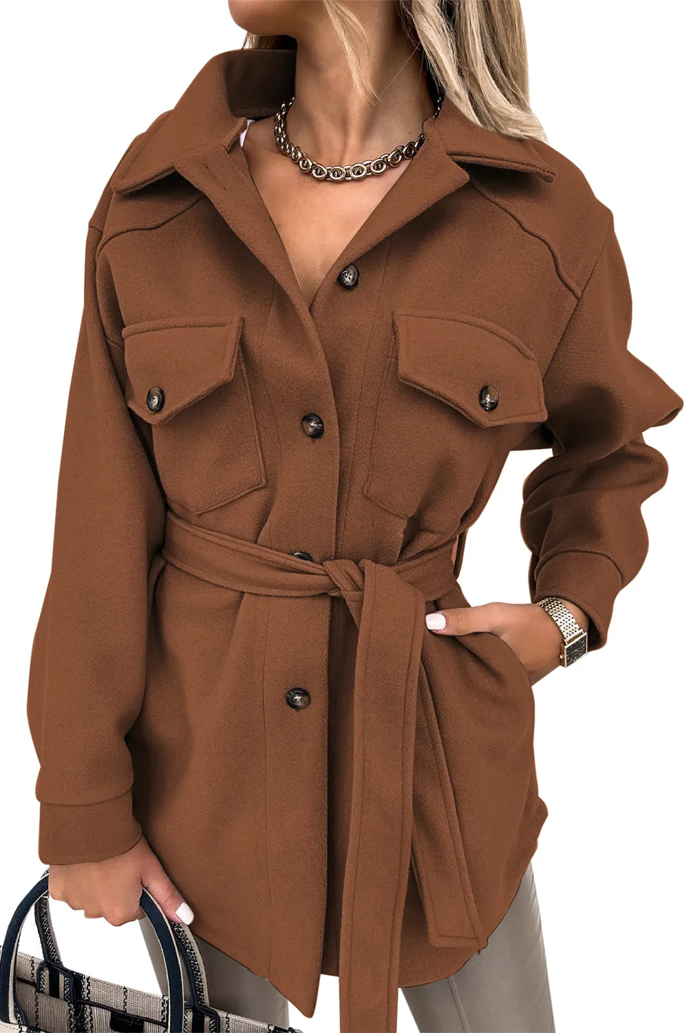 Lapel Button-Down Coat with Chest Pockets