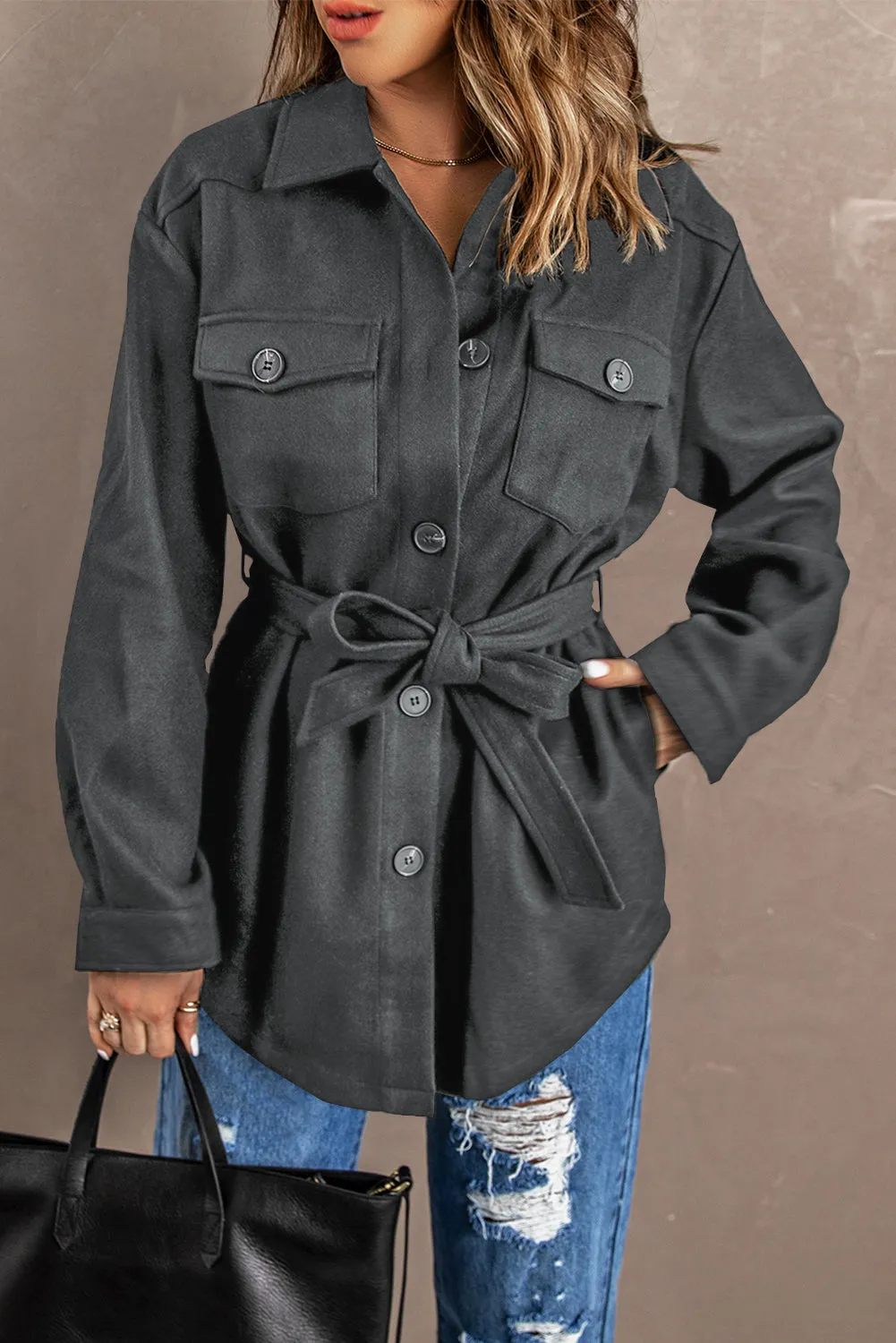 Lapel Button-Down Coat with Chest Pockets