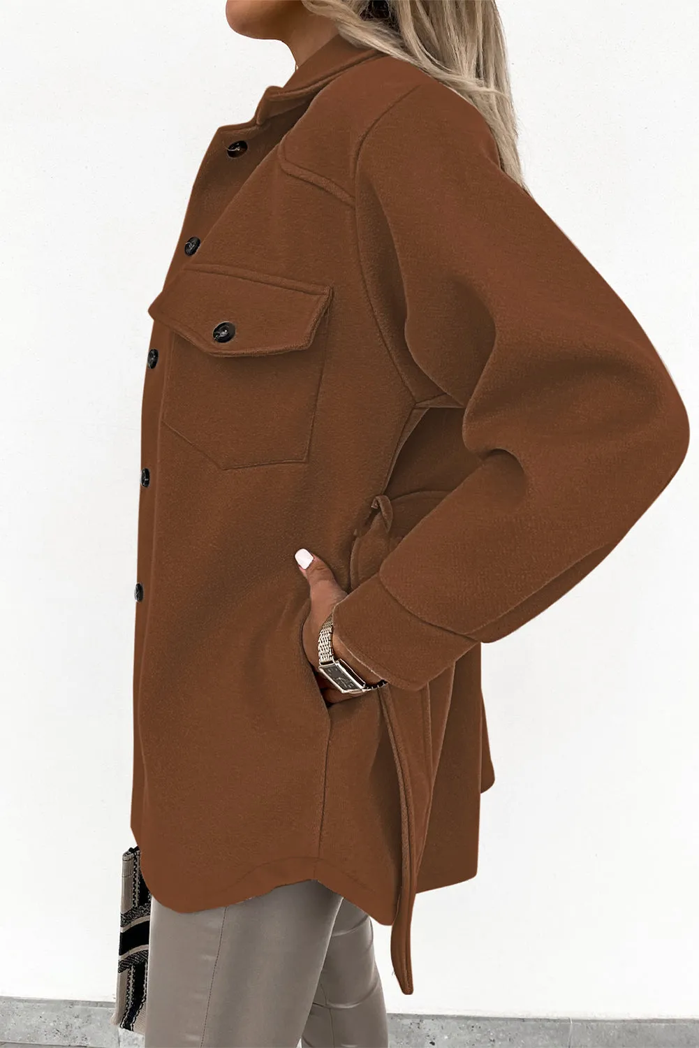 Lapel Button-Down Coat with Chest Pockets