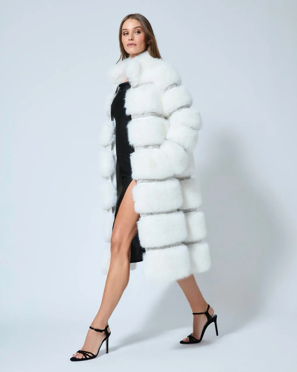 Luxe Diamond & Fox Faux Fur Coat