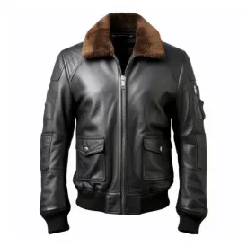 Men's Black B3 Pilot Faux Shearling Bomber Lapel Leather Jacket