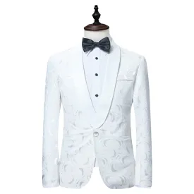 Men's Shawl Collar Jacquard Blazer and Pants Twinset