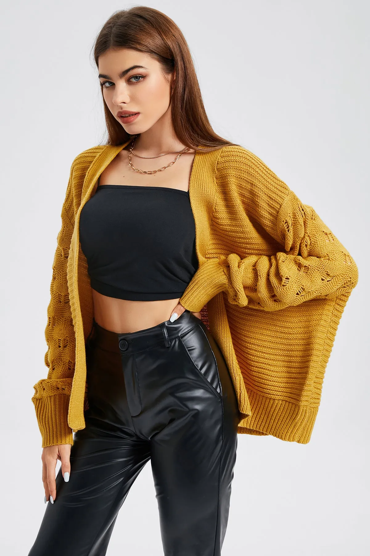 OL Hollow Out Drop Shoulder Cardigan