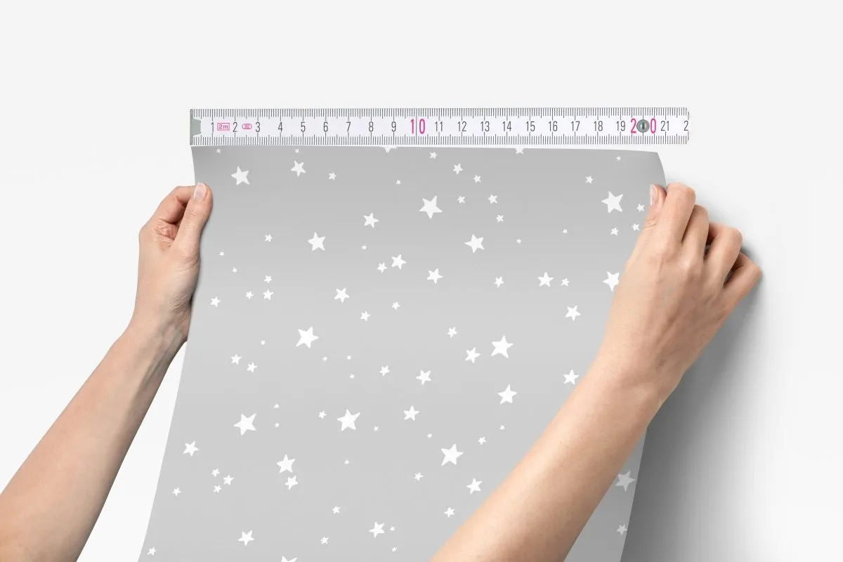 Pink Teddy Bear Gray Stars Peel & Stick Wallpaper