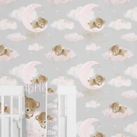 Pink Teddy Bear Peel & Stick Wallpaper
