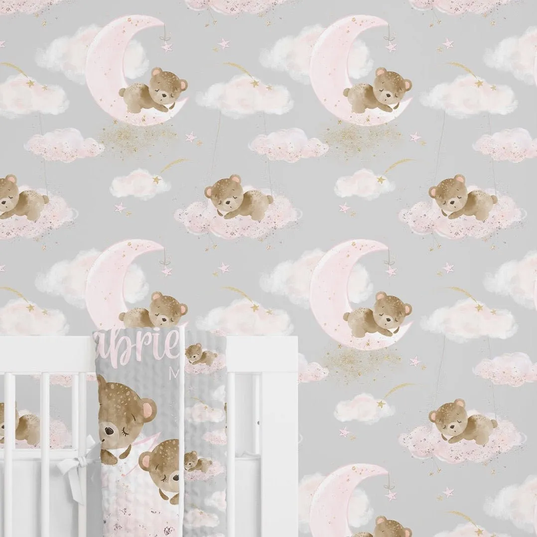 Pink Teddy Bear Peel & Stick Wallpaper