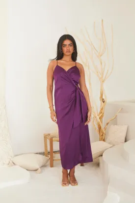 Satin Wrap Midi Dress