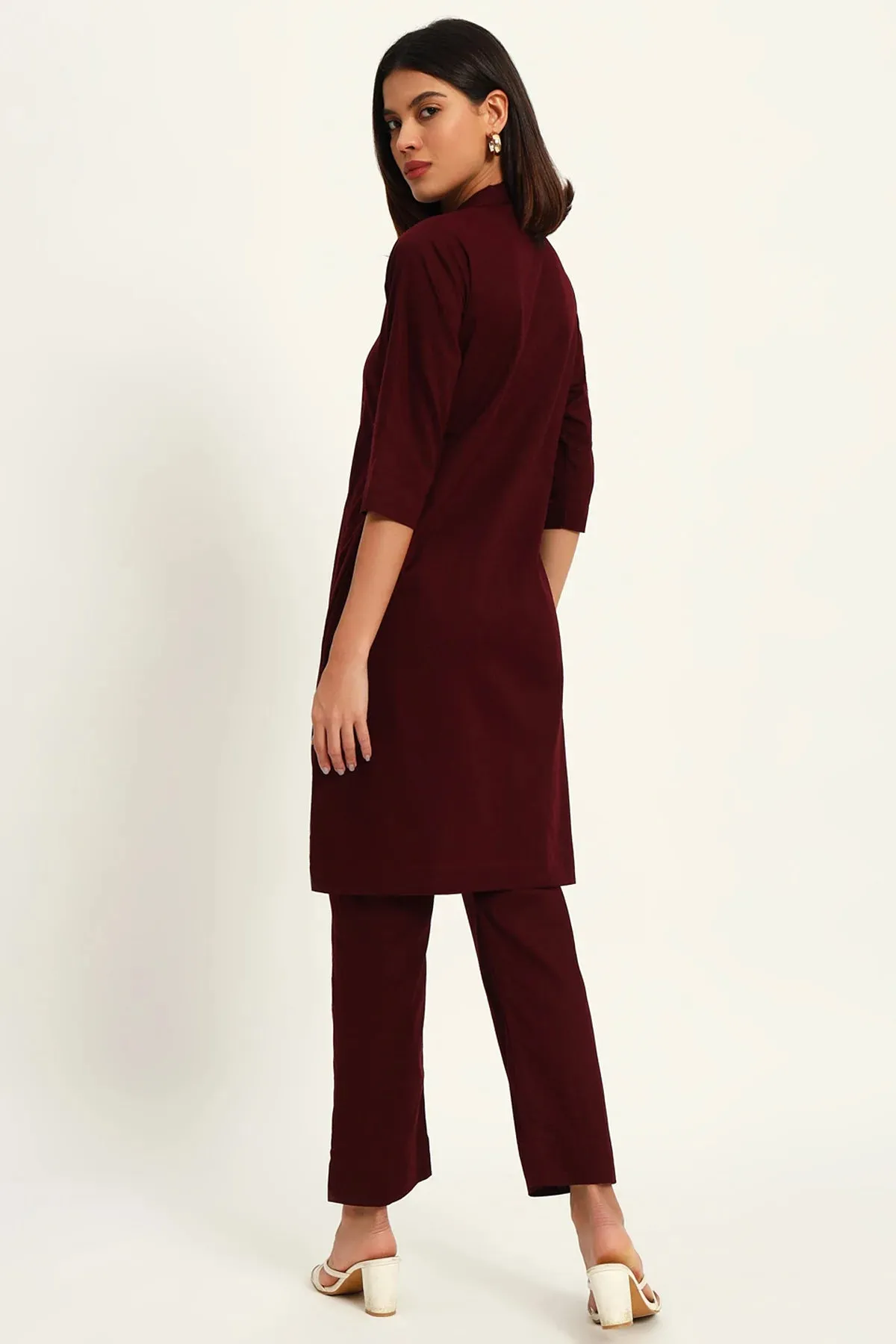 Signature Lapel Kurta Pant Set, Wine