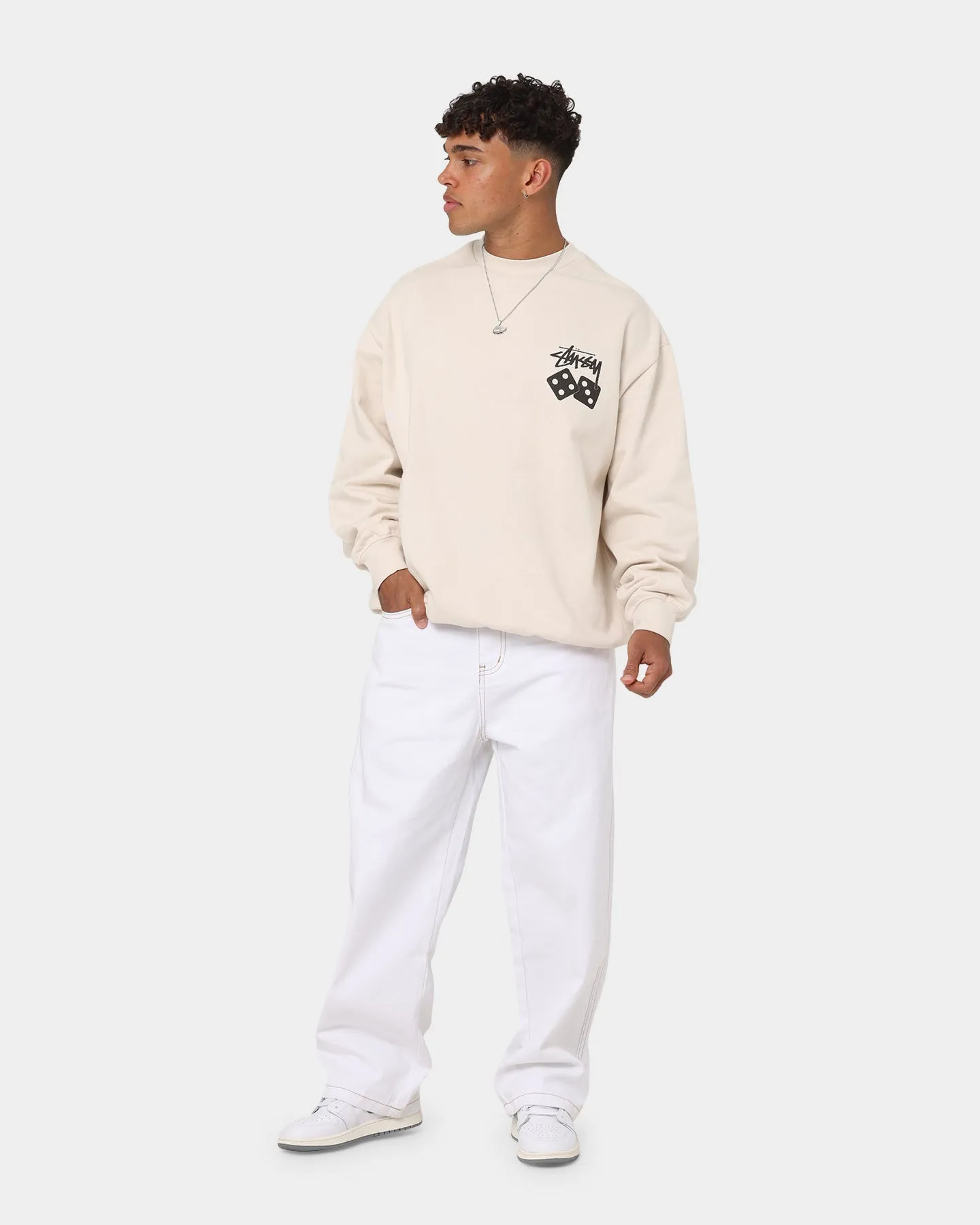 Stussy Dice Crewneck White Sand