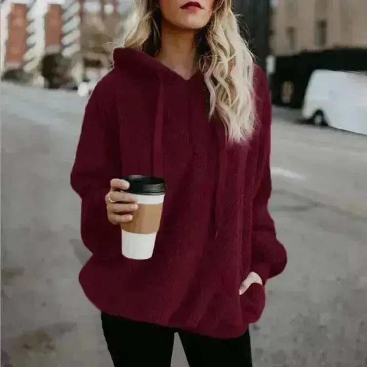 Women's Polerones Fleece Hoodie Pullover fall Winter Zipper Pocket Sweatshirt