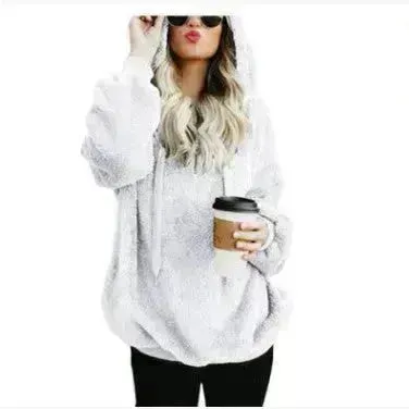 Women's Polerones Fleece Hoodie Pullover fall Winter Zipper Pocket Sweatshirt