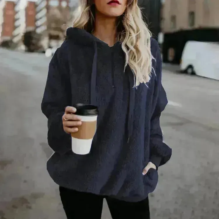 Women's Polerones Fleece Hoodie Pullover fall Winter Zipper Pocket Sweatshirt