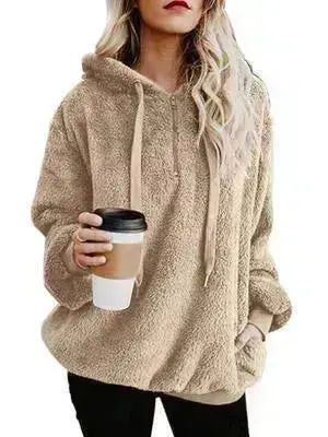 Women's Polerones Fleece Hoodie Pullover fall Winter Zipper Pocket Sweatshirt