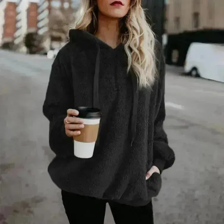 Women's Polerones Fleece Hoodie Pullover fall Winter Zipper Pocket Sweatshirt