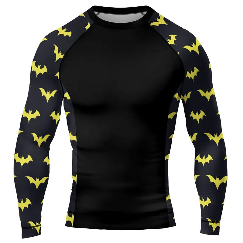 Yellow Night Bat Men's Long Sleeve Rash Guard