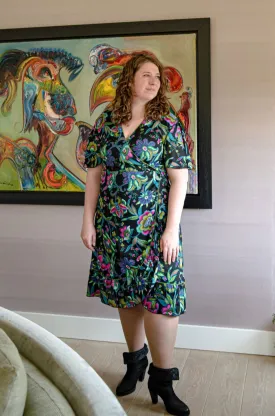 Zomer flamenco overslag jurkje - Dark Blue Hawaiian summer
