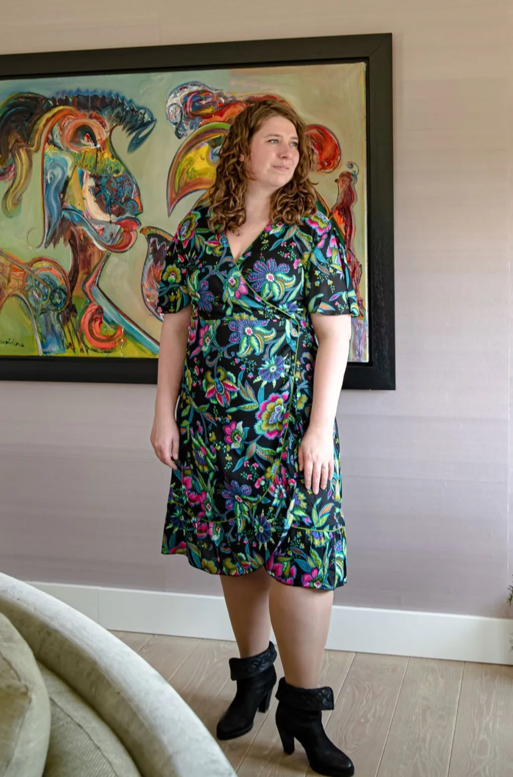 Zomer flamenco overslag jurkje - Dark Blue Hawaiian summer